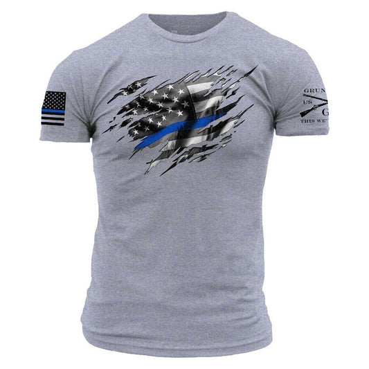 Still Standing Blue Line T-Shirt - Dark Heather Gray
